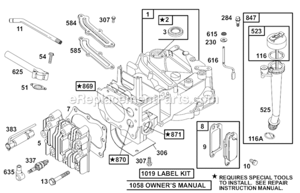 Page A Diagram and Parts List for 12A800 0100, 0413, 0414, 0508, 0511, 0512, 0513, 0514, 0600, 0611, 061 Briggs and Stratton Engine